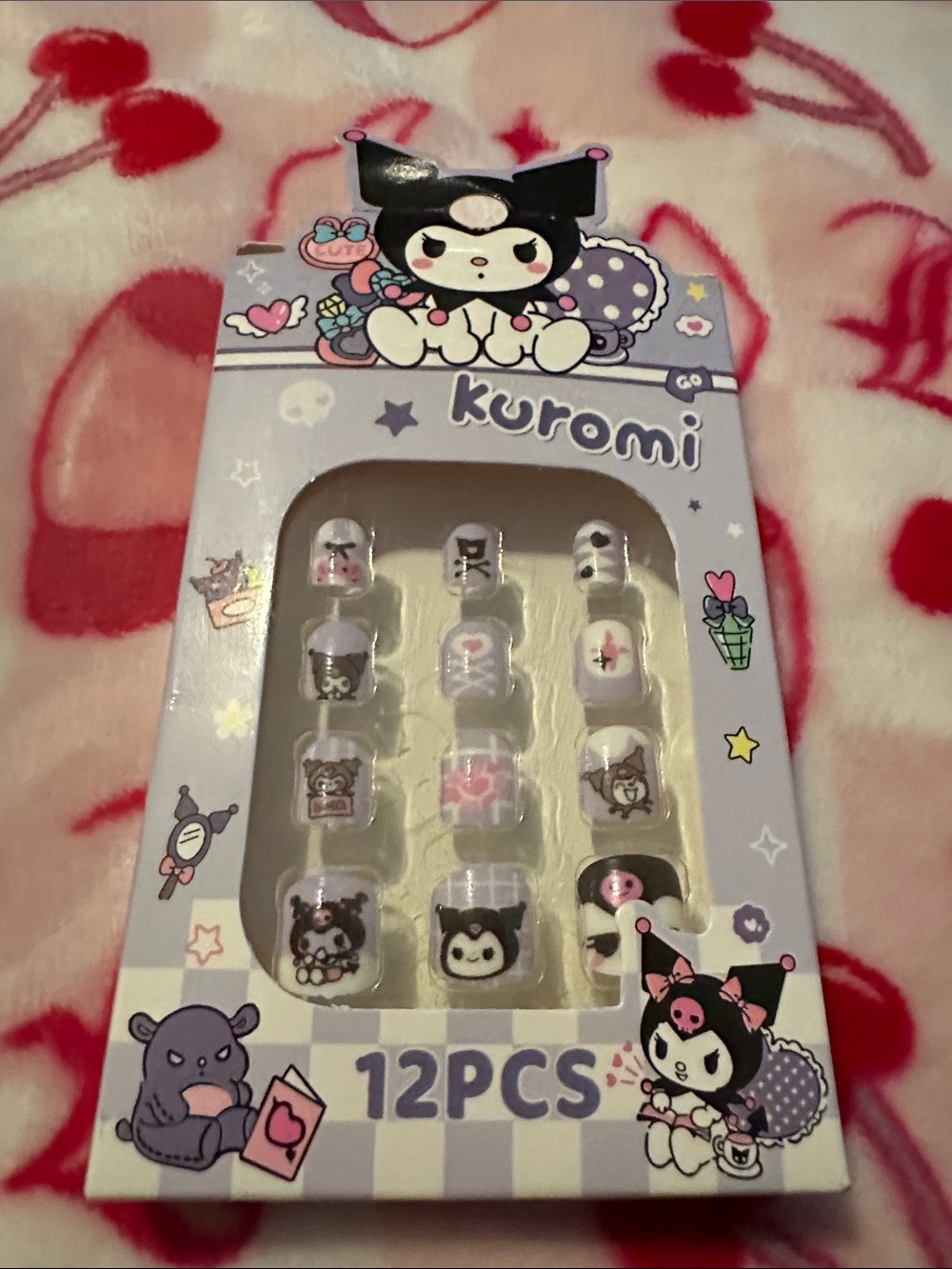 Hello Kitty Kuromi Purple Pink White Faux Nail Set - 12PCS